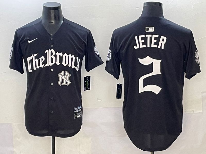 Men 2025 New York Yankees #2 Jeter Black Five generations Joint Name Nike MLB Jersey style 8